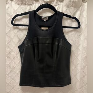 LA Made Black Faux-Leather Panel Tank Top